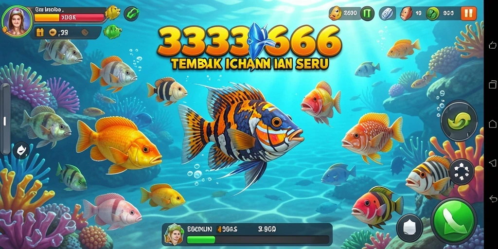Tampilan gameplay seru Tembak Ikan 333666 dengan aksi menangkap ikan.