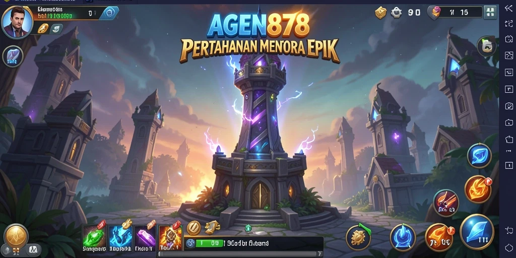 Tangkapan layar utama AGEN878 dengan aksi permainan Tower Defense yang intens.