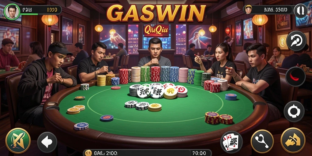 Screenshot utama GASWIN menunjukkan aksi seru permainan QiuQiu.