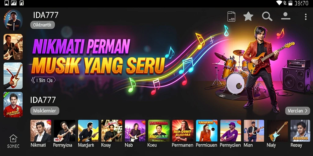 Tampilan gameplay IDA777 menampilkan pemain berinteraksi dengan alat musik virtual.