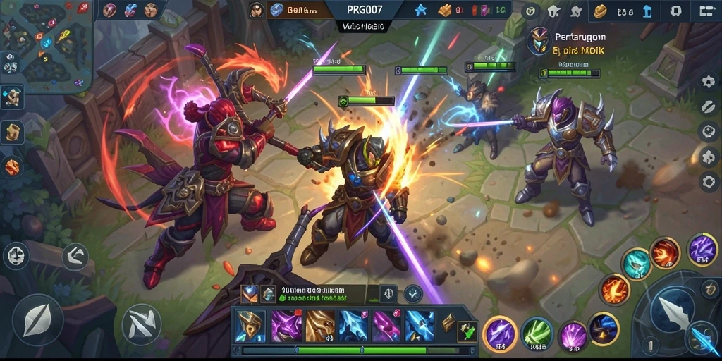 Tampilan aksi intens dalam gameplay MOBA PRG007.