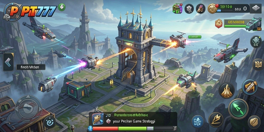 Screenshot PT777 menampilkan aksi mendebarkan dalam strategi Tower Defense.