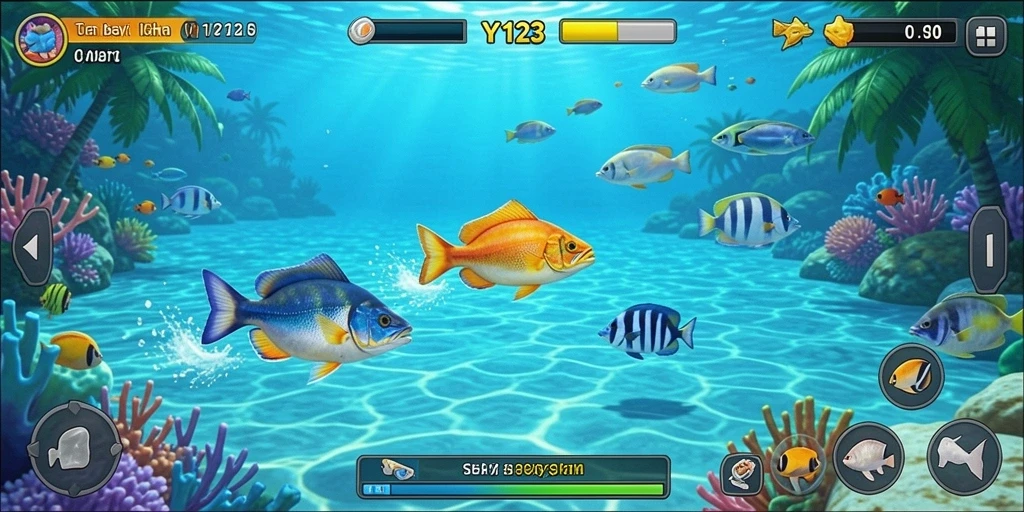 Screenshot gameplay YY123 menunjukkan aksi menembak ikan yang seru.
